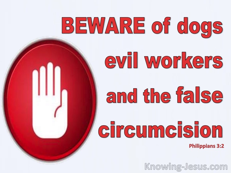 Philippians 3:2 Beware Of Dogs, EvilWorkers and  False Circumcism (white)